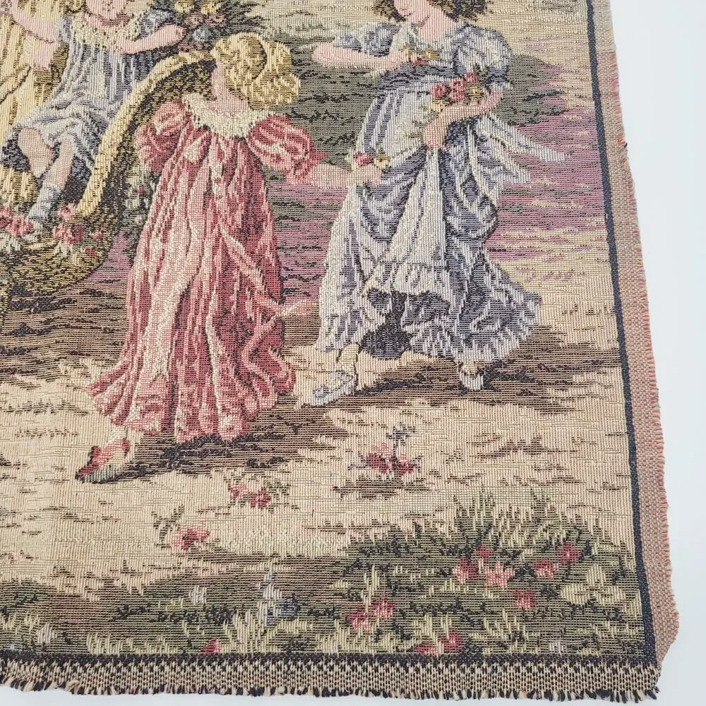 Kids in Garden Scene Vintage Wall Hanging Tapestry Made In Italy Carriage Ram